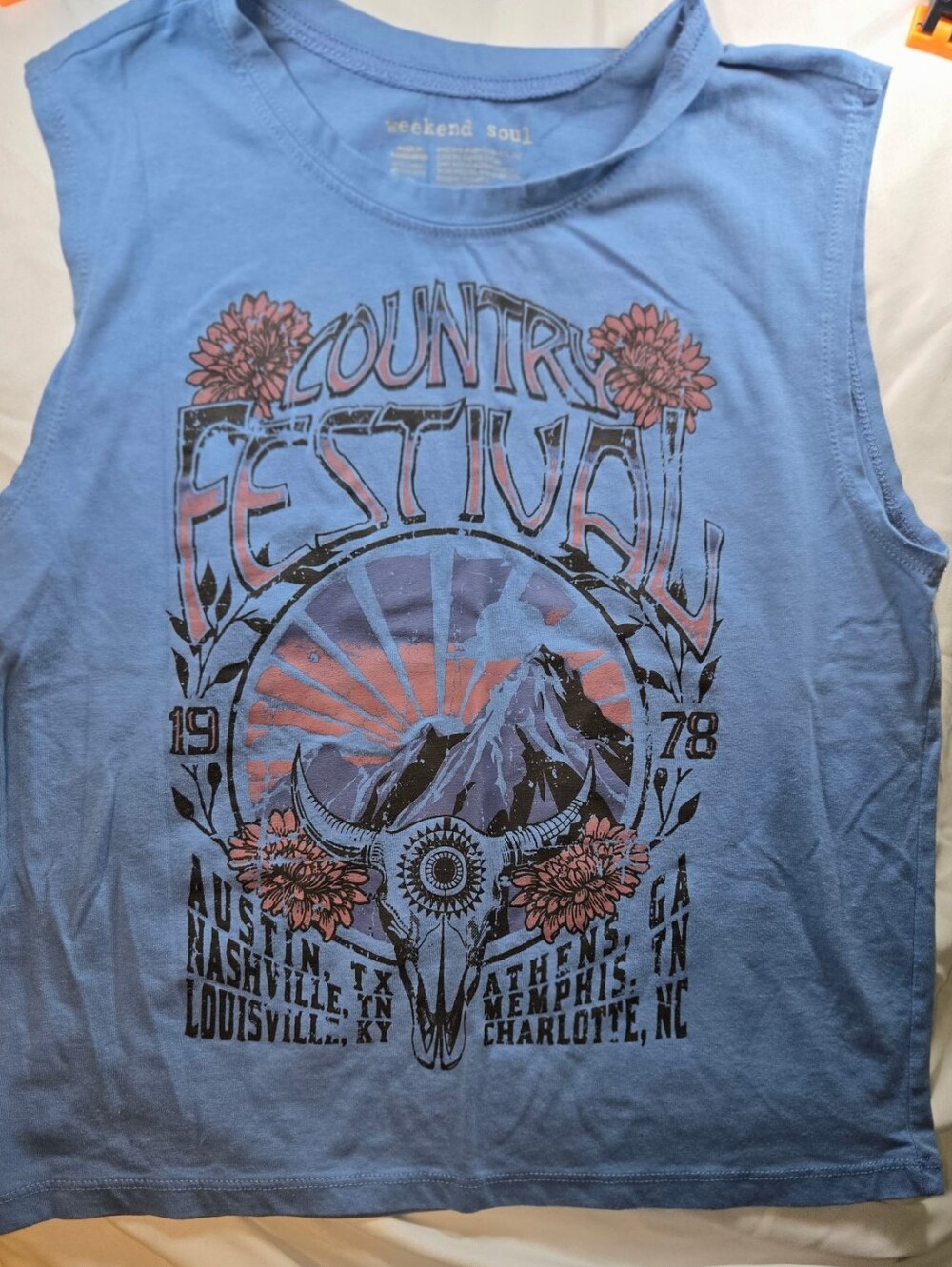Womens' Blue 'Country Festival' Graphic Tank Top